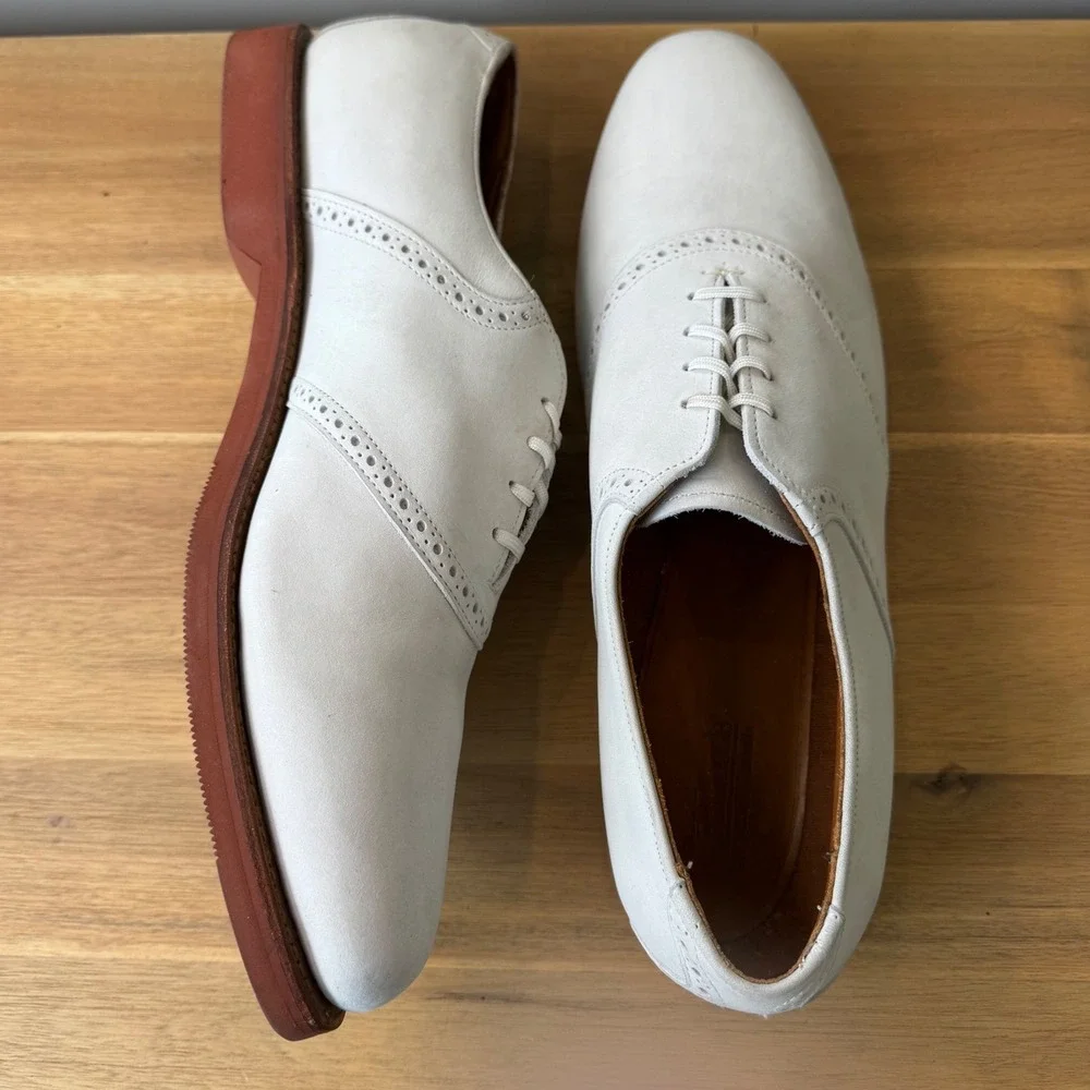 Allen Edmonds Men  13 A 5528 White Nubuck Leather Saddle Shoes Corporate Casuals